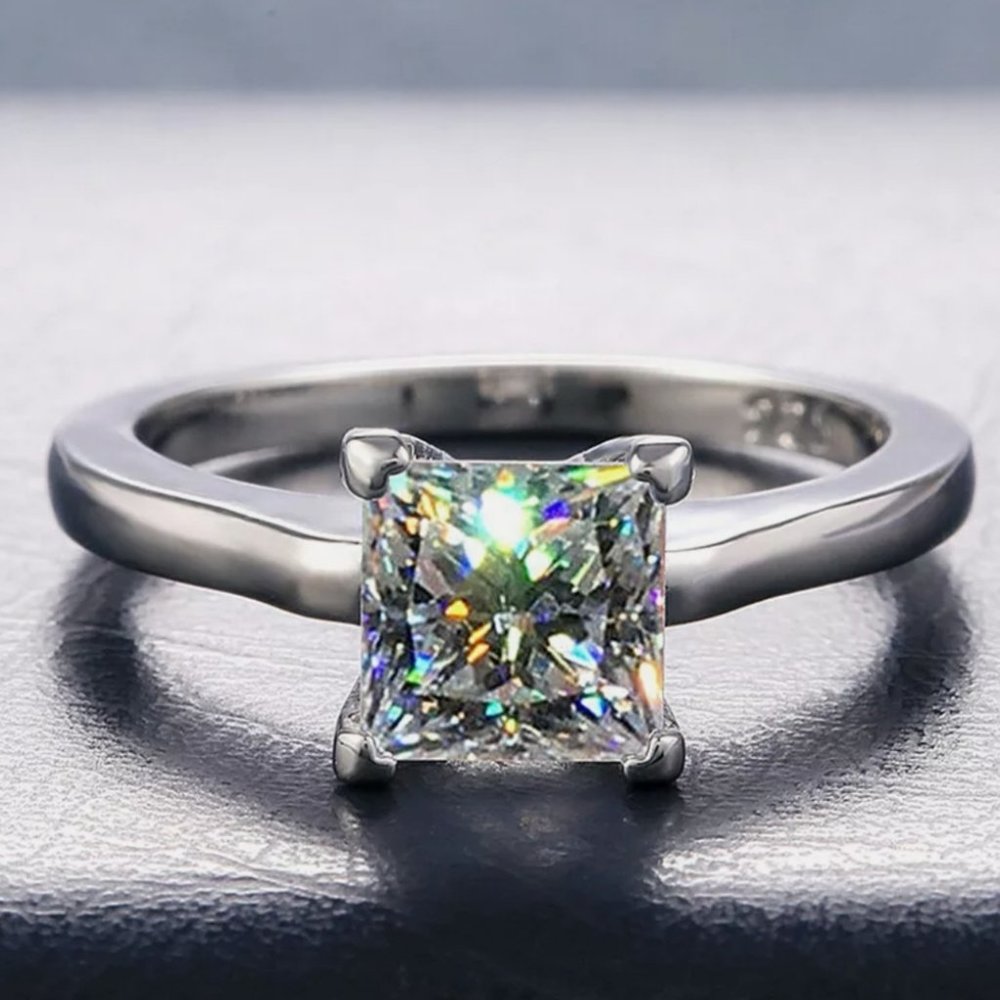 Sterling Silver 925 Diamond Princess Cut Ring - Picture 3 of 5